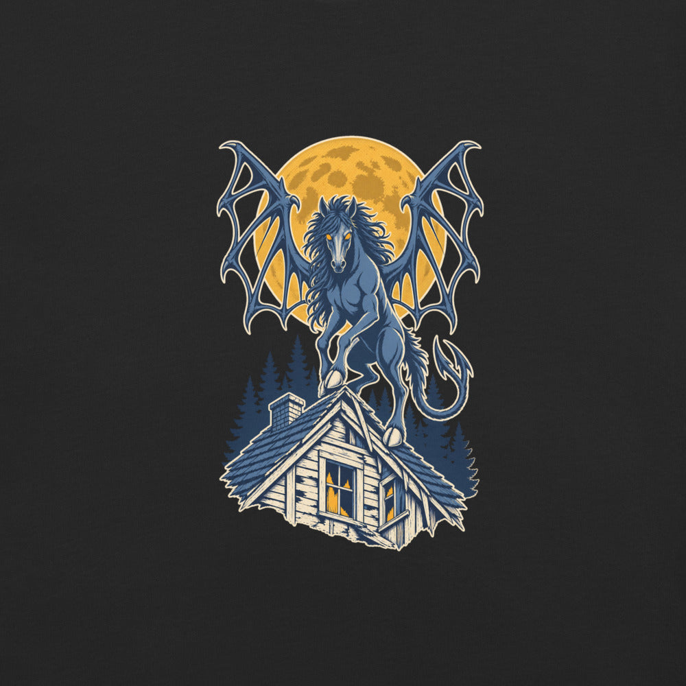 Jersey Devil: The Thirteenth Child print detail on black garment-dyed cotton