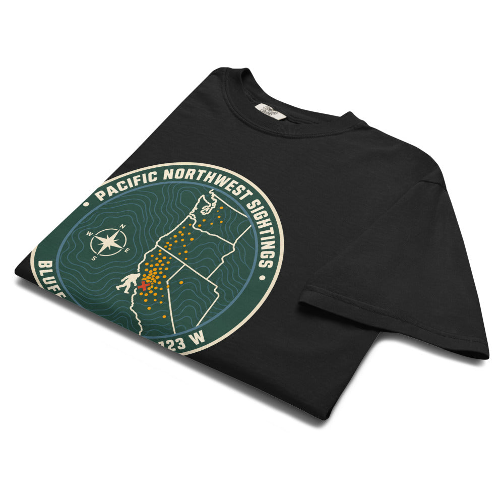 Bigfoot: Pacific Northwest Sightings folded, black heavyweight tee