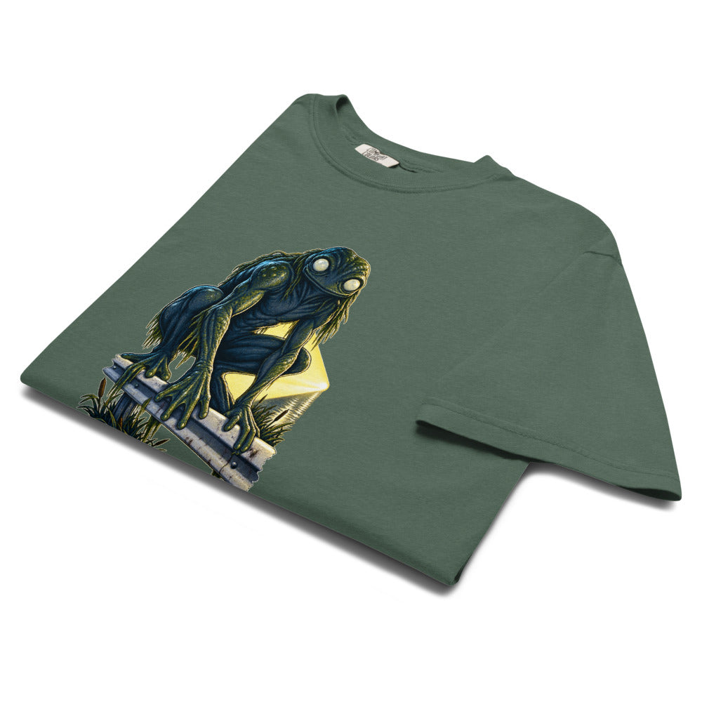 Loveland Frogman: Riverside Drive 1972 folded, blue spruce heavyweight tee
