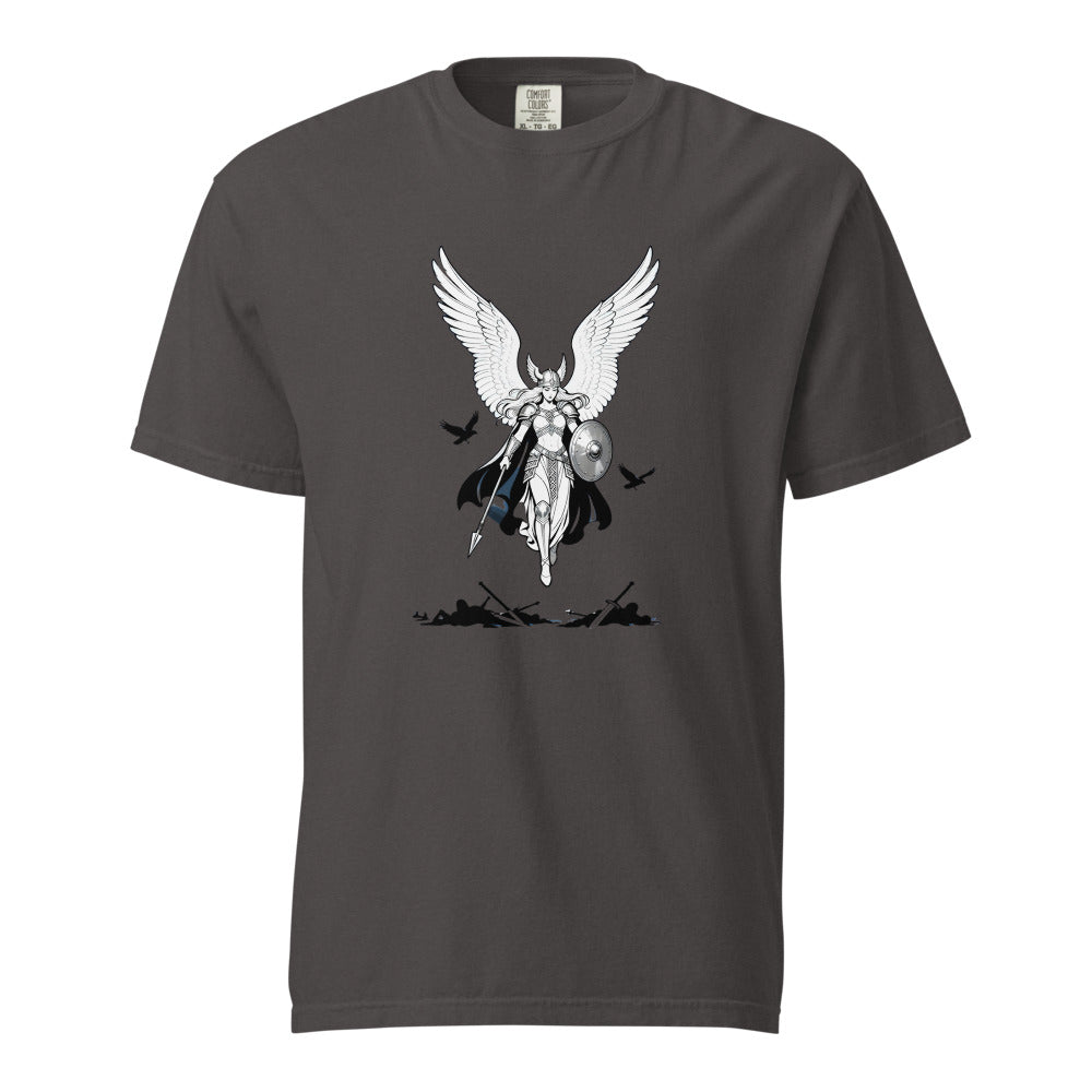 Valkyrie: Chooser of the Slain design, on a graphite heavyweight Comfort Colors tee.
