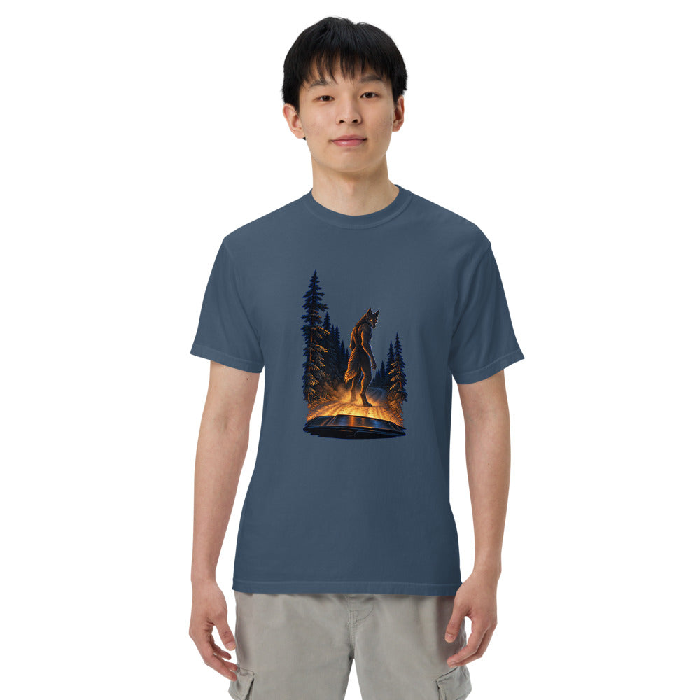 Michigan Dogman: Wexford County 1887 on a model, heavyweight garment-dyed Comfort Colors 1717 tee in midnight