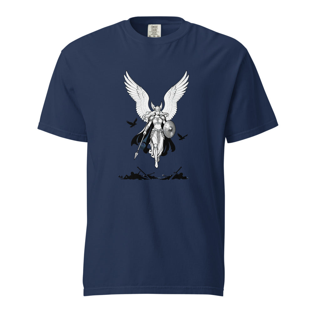 Valkyrie: Chooser of the Slain design, on a true navy heavyweight Comfort Colors tee.