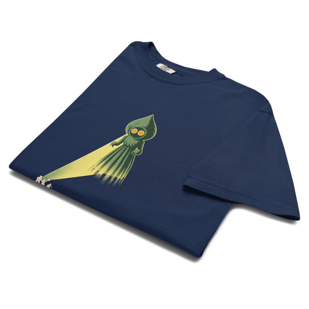 Flatwoods Monster: The Braxton County Landing folded, true navy heavyweight tee