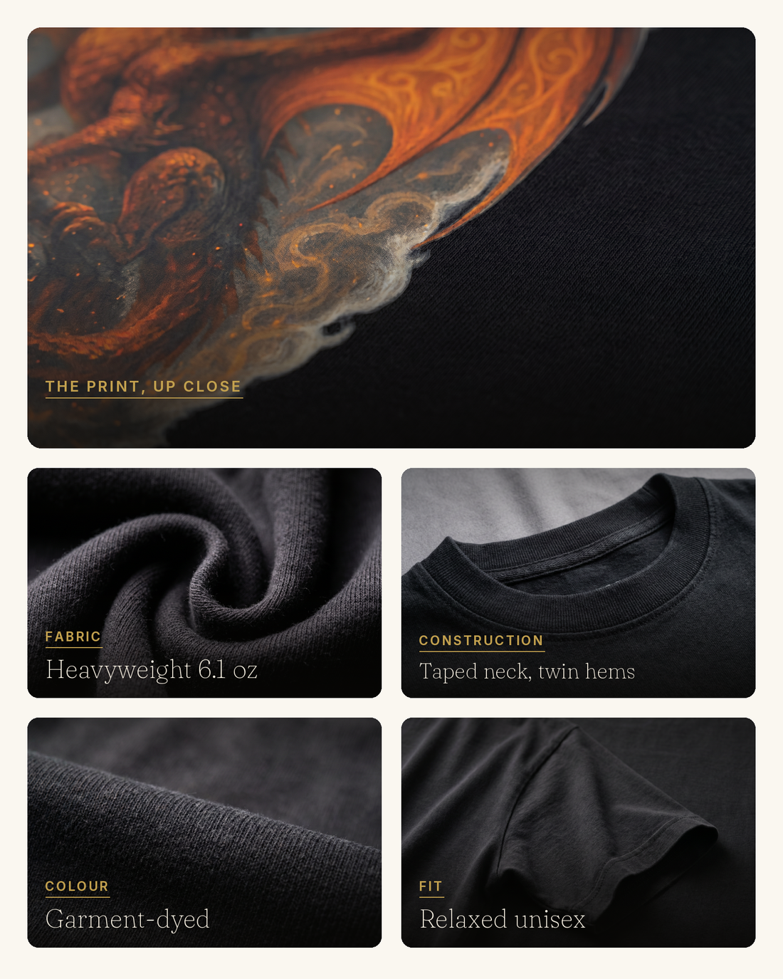 Fafnir the Hoard-Dragon print and fabric detail collage