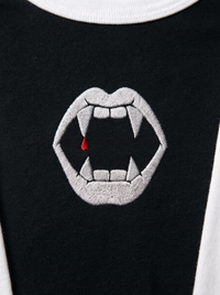 Fangs Raglan, Black/White, embroidered fangs on Tultex 245 raglan