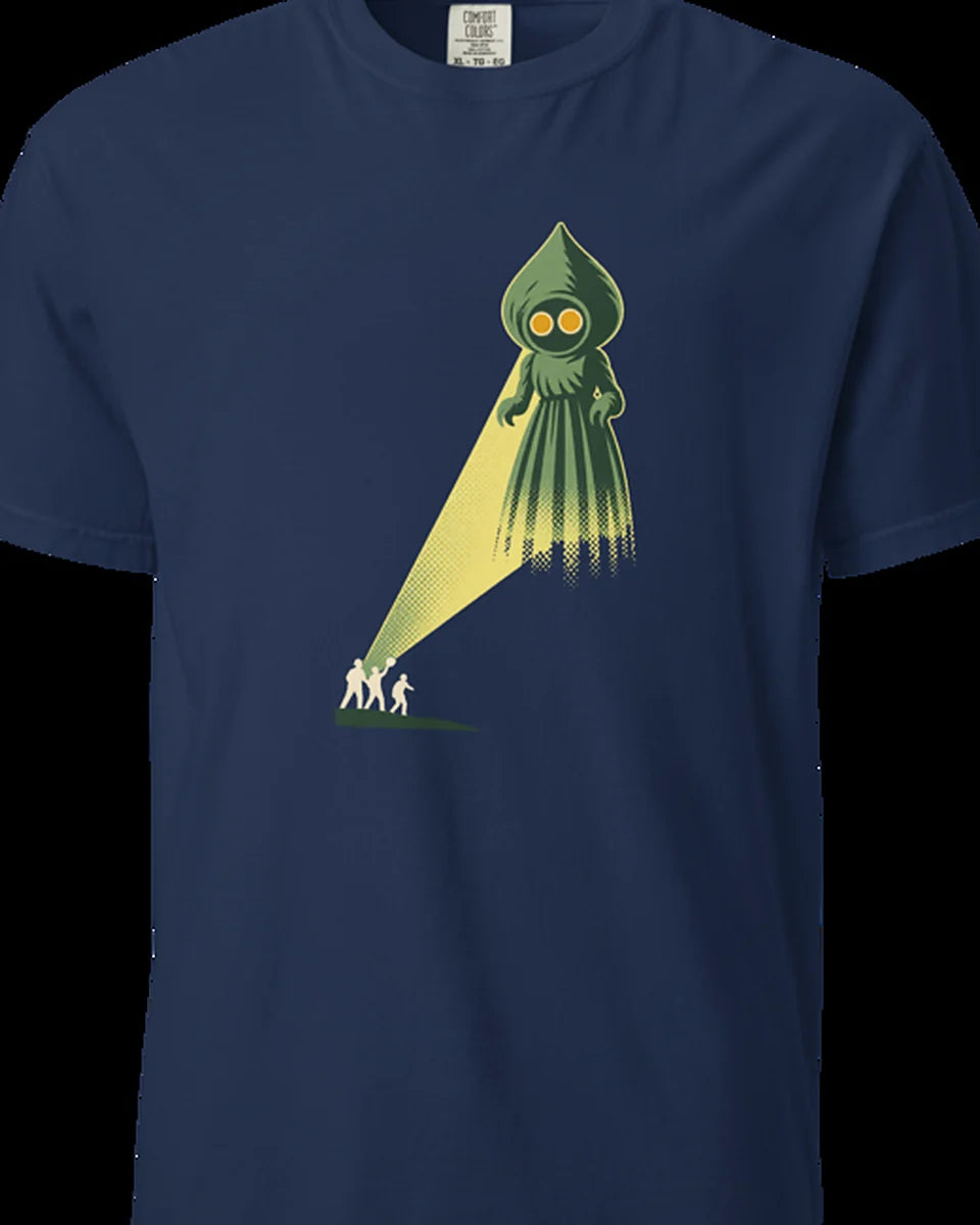 Flatwoods Monster: The Braxton County Landing tee, true navy, torso view