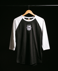Frankenstein's Creature Raglan, Black/White, embroidered creature on Tultex 245 raglan
