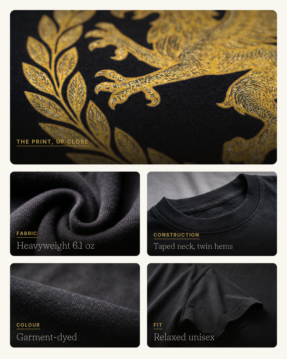 Griffin: Guardian of Gold, print and garment quality detail