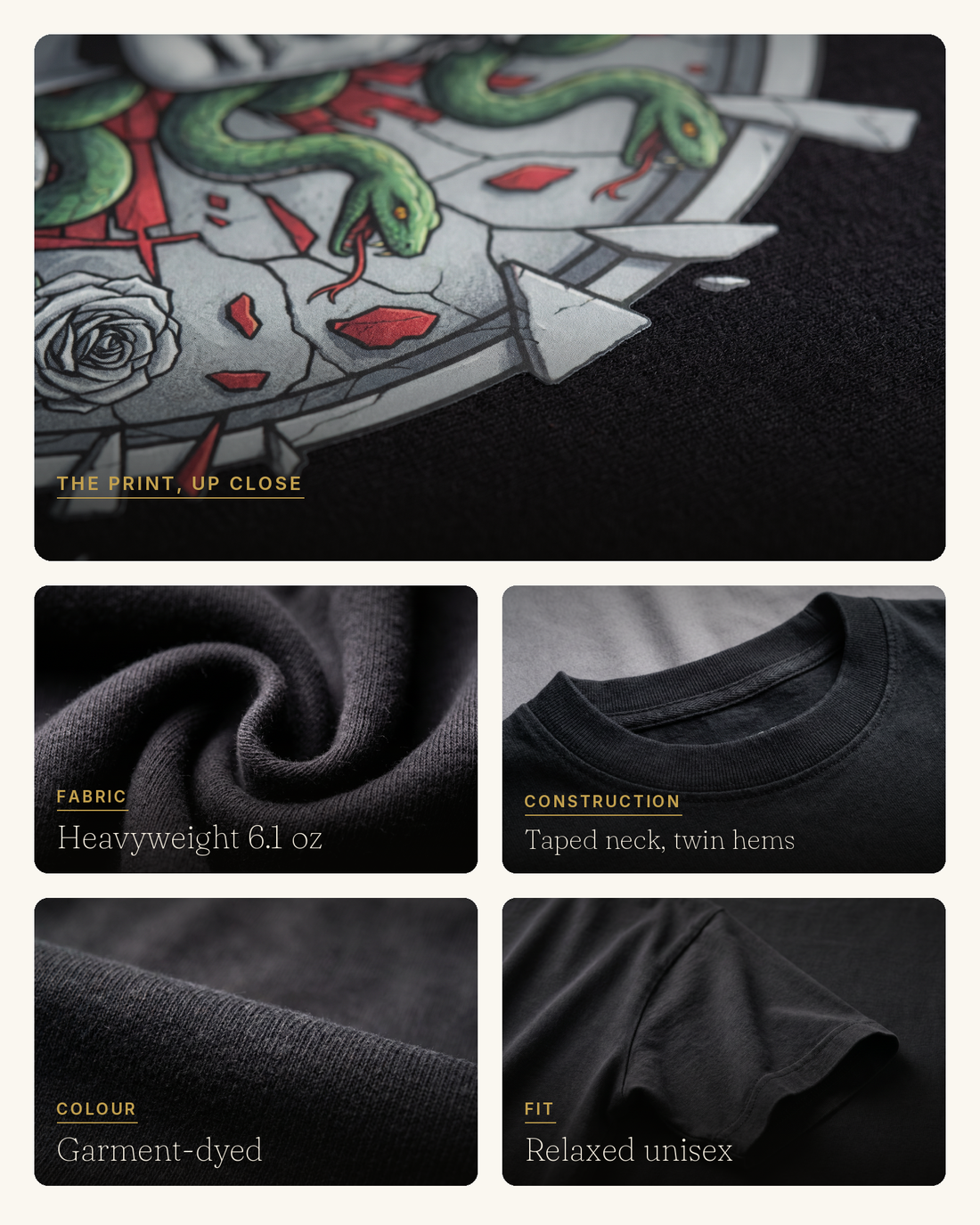 Medusa: The Gorgon's Gaze, print and garment quality detail