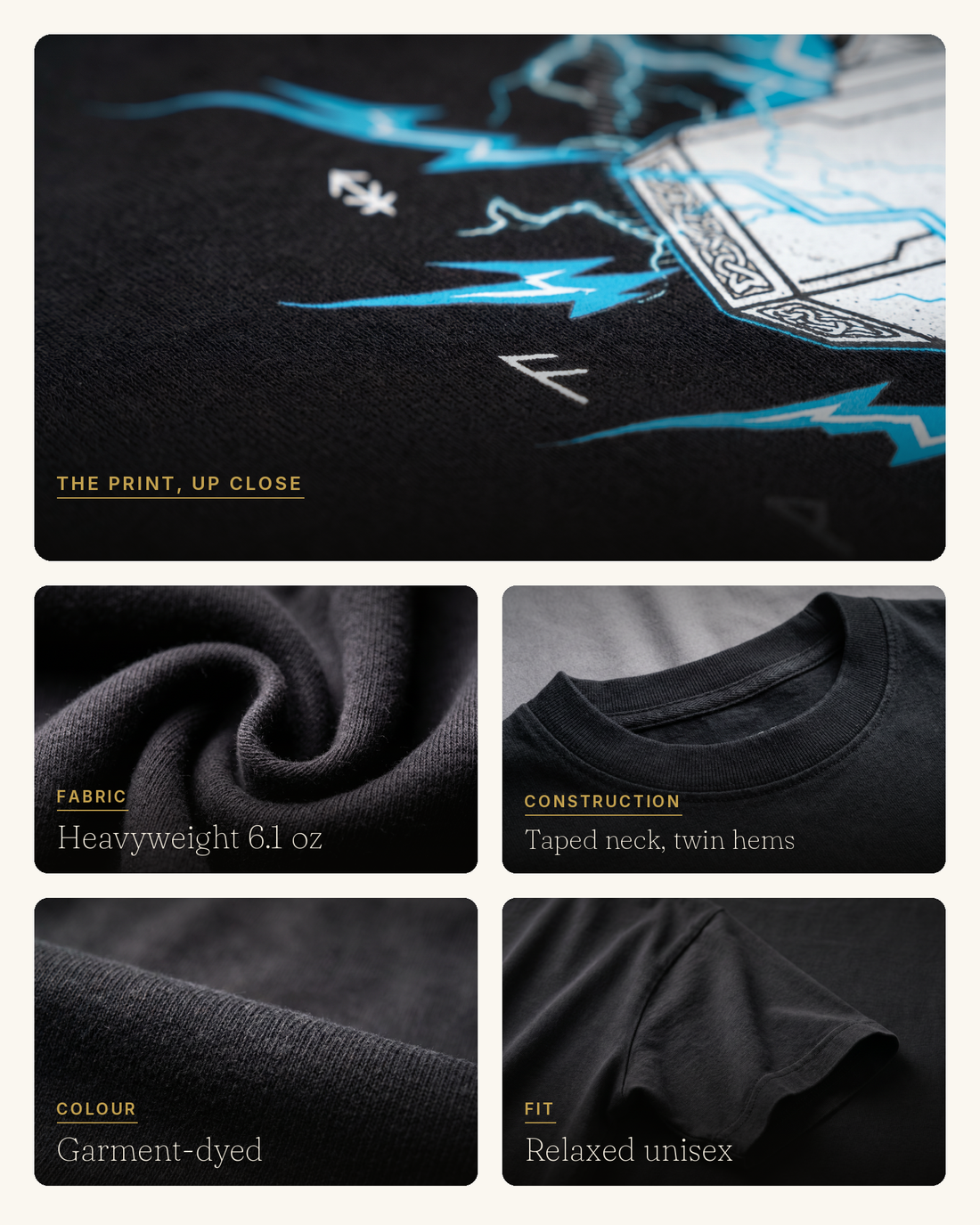 Mjolnir the Thunder Hammer print and fabric detail collage