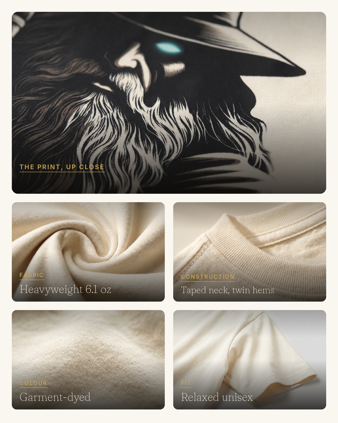 Odin the Allfather print and fabric detail collage