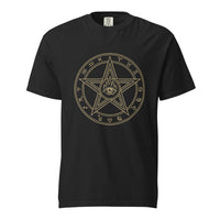 The Elder Sign cosmic horror design, on a black heavyweight Comfort Colors tee.