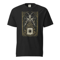 Shub-Niggurath: The Black Goat cosmic horror design, on a black heavyweight Comfort Colors tee.