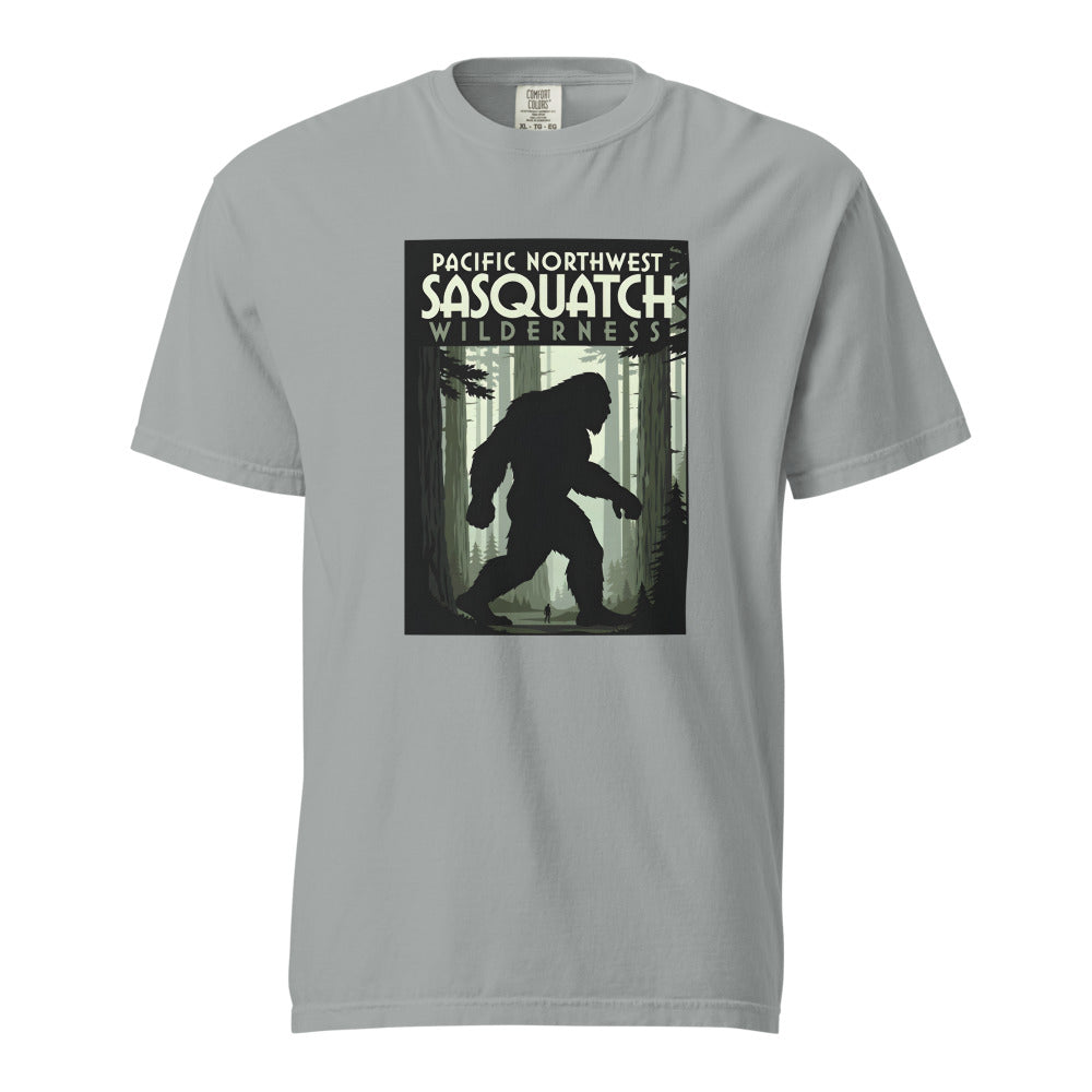 Sasquatch: Pacific Northwest design, on a granite heavyweight Comfort Colors tee.