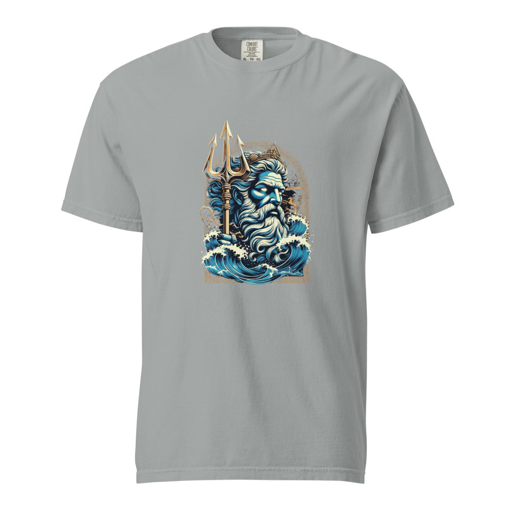 Poseidon: Lord of the Deep design, on a granite heavyweight Comfort Colors tee.