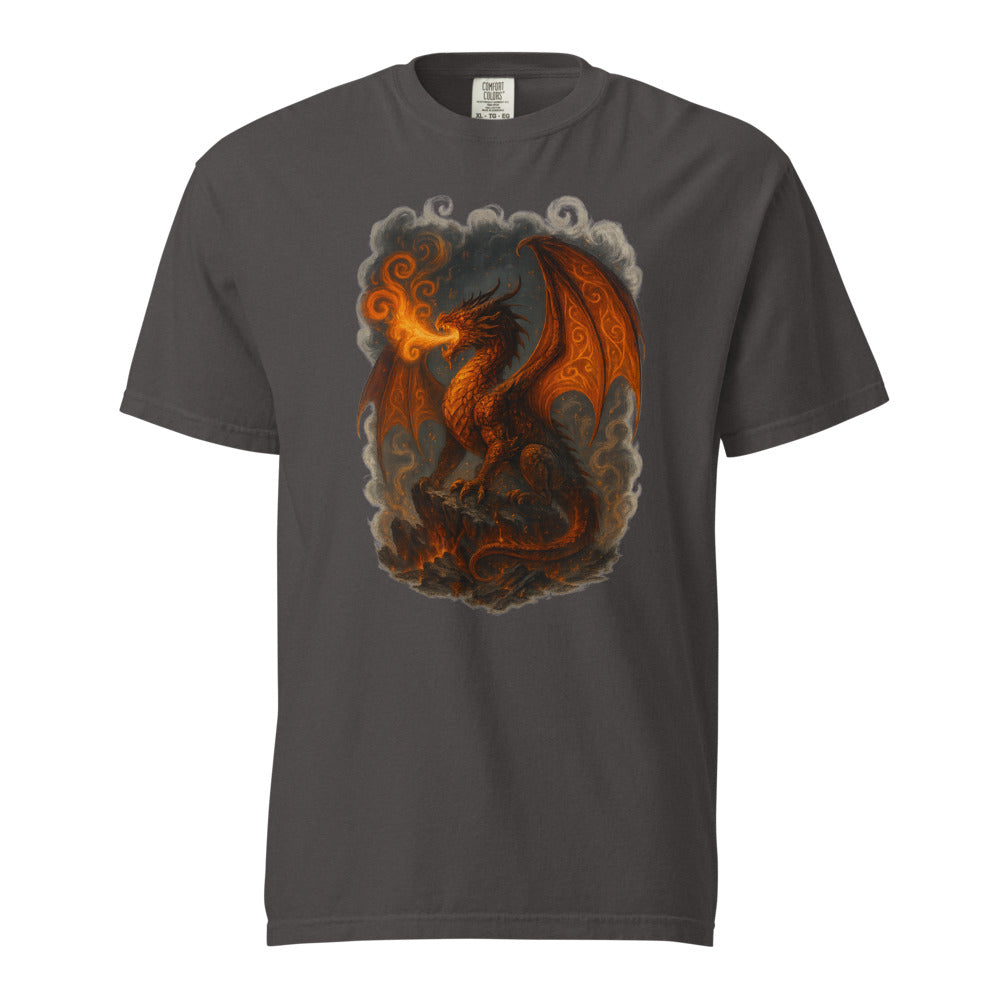 Fafnir: The Hoard-Dragon design, on a graphite heavyweight Comfort Colors tee.