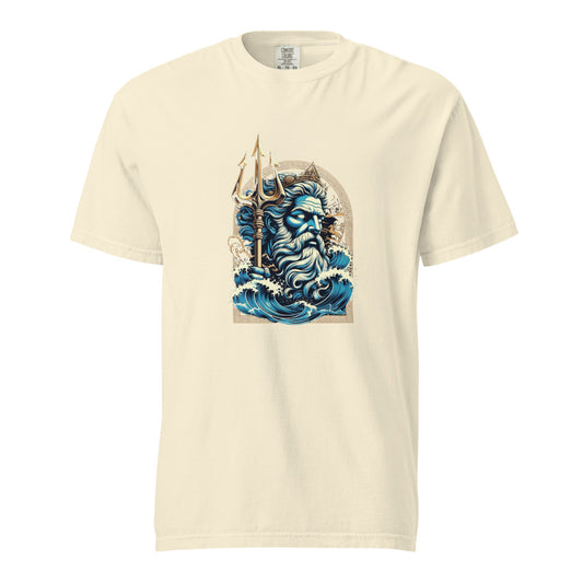 Poseidon: Lord of the Deep design, on a ivory heavyweight Comfort Colors tee.