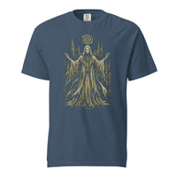 The King in Yellow cosmic horror design, on a midnight heavyweight Comfort Colors tee.