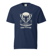 Mothman: The Sighting Report design, on a true navy heavyweight Comfort Colors tee.