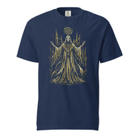 The King in Yellow cosmic horror design, on a true navy heavyweight Comfort Colors tee.
