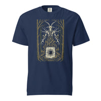 Shub-Niggurath: The Black Goat cosmic horror design, on a true navy heavyweight Comfort Colors tee.