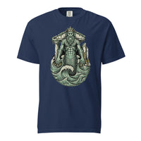 Dagon: Father of the Deep cosmic horror design, on a true navy heavyweight Comfort Colors tee.