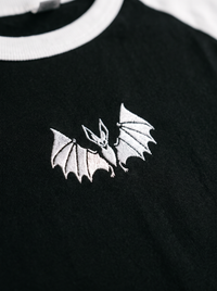 Vampire Bat Raglan, Black/White, embroidered bat on Tultex 245 raglan