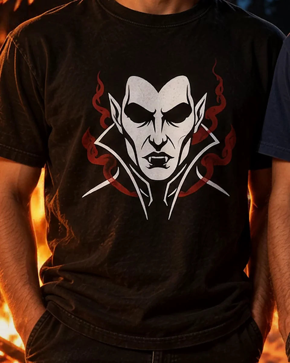 Vampire: The Night Thirst tee, black, worn, torso view