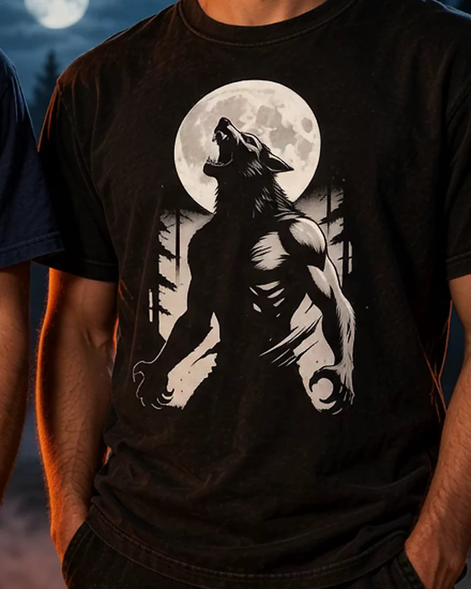 Werewolf: The Moon's Curse tee, black, worn, torso view