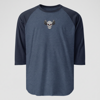 Winged Skull Raglan, Heather Denim/Navy, embroidered winged skull on Tultex 245 raglan