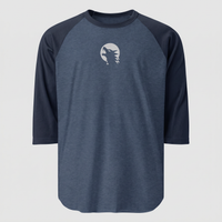 Wolf Moon Raglan, Heather Denim/Navy, embroidered wolf and moon on Tultex 245 raglan